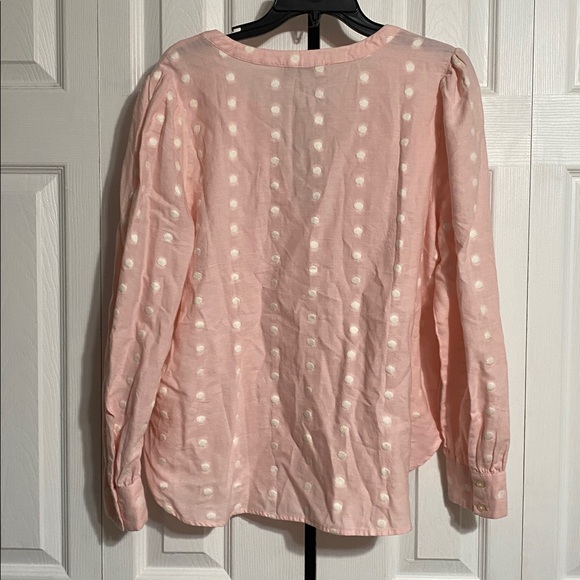 LOFT Pink & white cotton blend Dot Pullover Blouse top shirt size LARGE - Picture 6 of 11